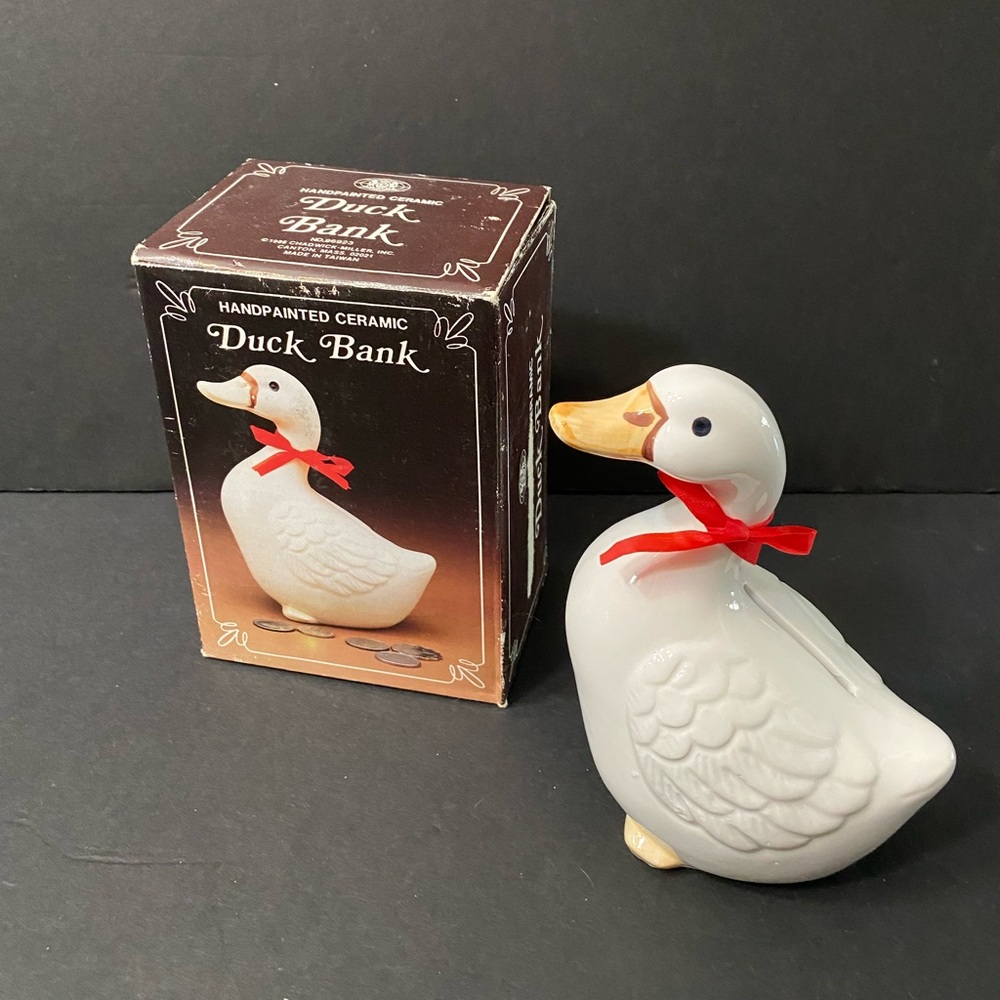 Vintage Christmas White Dunk Bank Hand Painted Ceramic Brand new in box